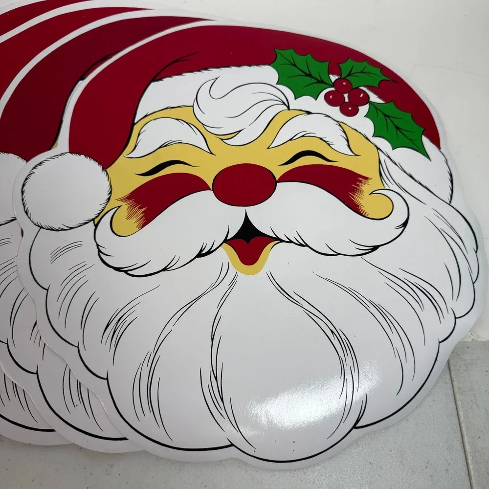 Vintage Town & Country PVC Christmas Placemats Santa Face Set of 4 Red White